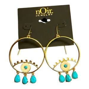 nOir Jewelry Evil Eye Hoop Earrings – Gold & Turquoise – NWT